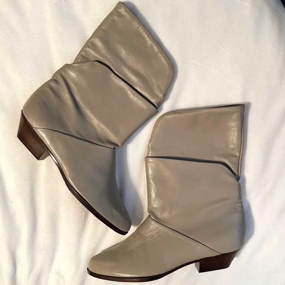 Vintage 70s DEXTER Leather Gray Short Heeled Boots Women’s 6.5 USA New